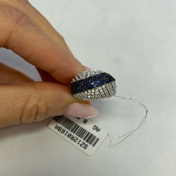 Suzy Levian Sterling Silver Pave White CZ & Blue CZ Ring NWT - Picture 2 of 6